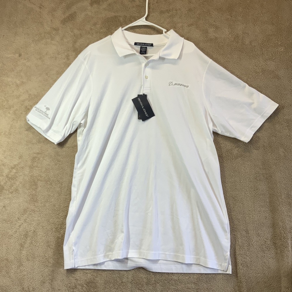 NEW Boeing Sz XLT White Polo Shirt Moisture Wicking UV Protection FLAW